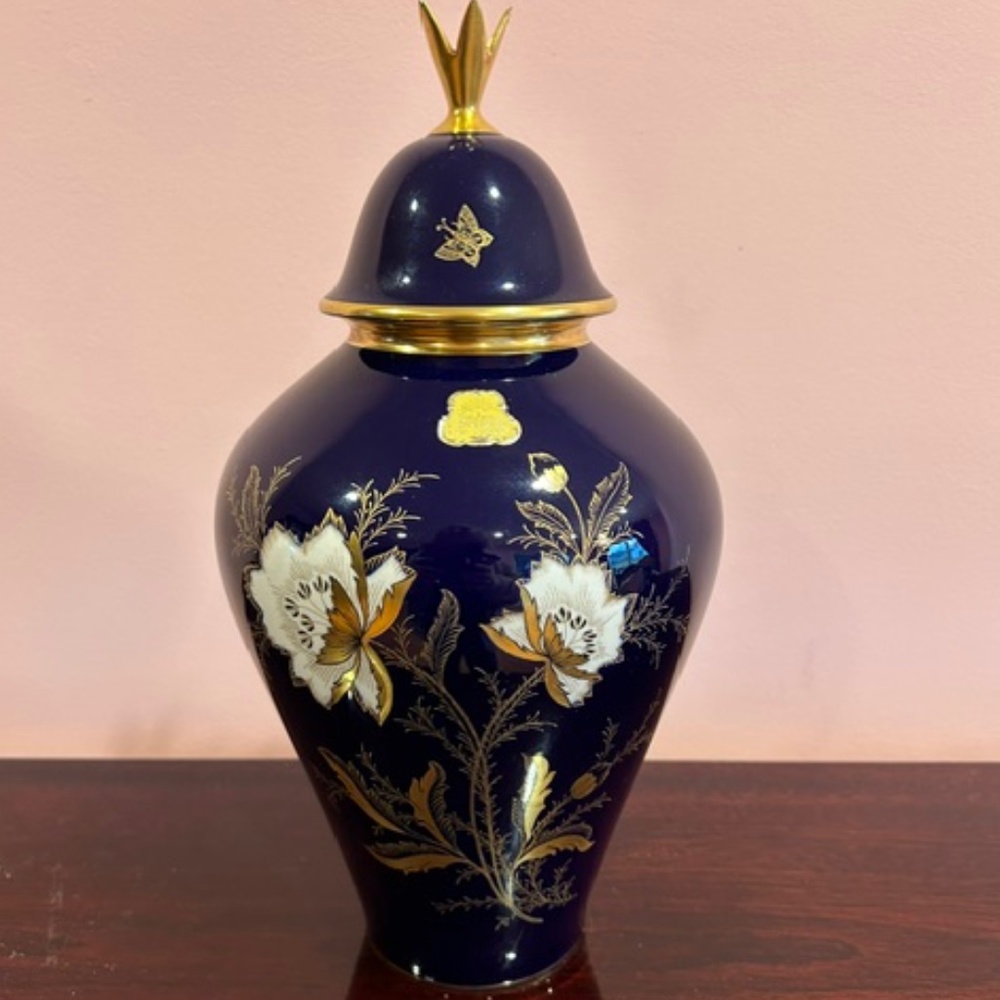 Lindner Isabel Cobalt and Gold Porcelain Ginger Jar Made in Bavaria Germany